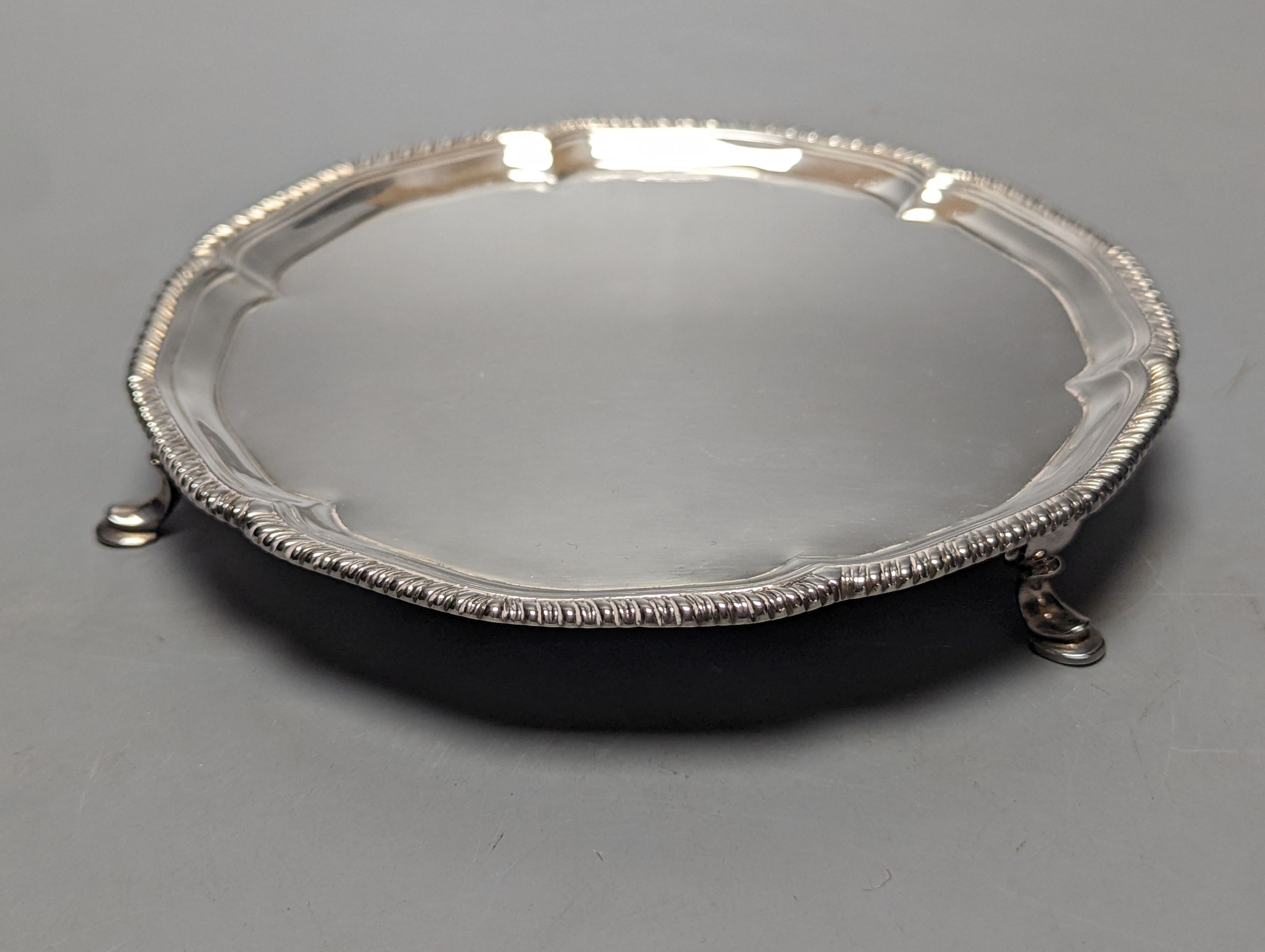A George III silver waiter, John Cox, London, 1772, with later inscription to base, 18cm